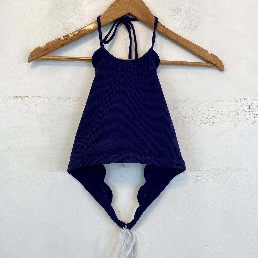 MARYSIA SWIM navy scalloped halter neck bikini top